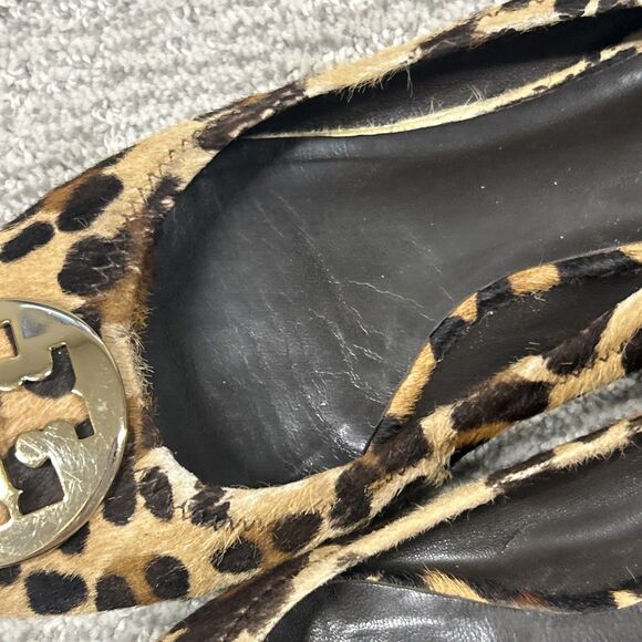Tory Burch Reva Ballet Flats Womens 7 Shoes Black Brown Calf Hair Leopard - Picture 6 of 8